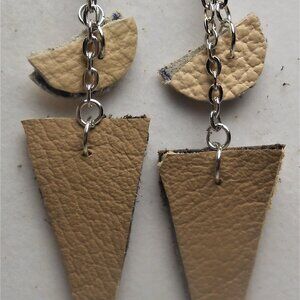 No.667 Handmade earrings with leather pieces 2 1/2 inches long